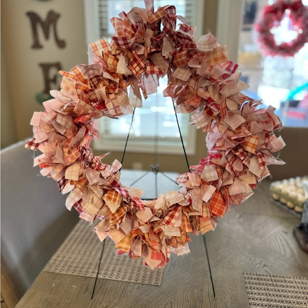 Hand Crafted Plaid Wreath - Red and Pink